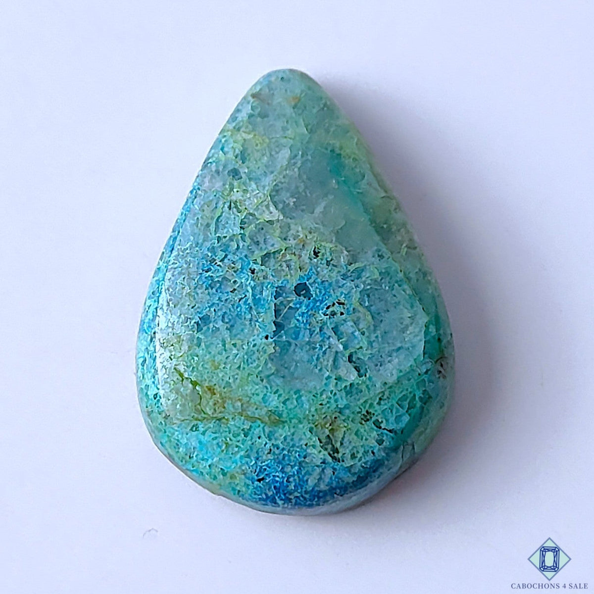 Cabochons4sale pear-shaped Quantum Quattro gemstone cabochon with blue and green natural patterns