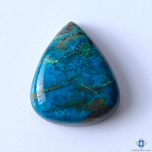 Cabochons4sale pear-shaped Quantum Quattro cabochon with vibrant blue and green natural stone patterns.