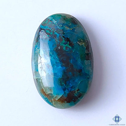 Cabochons4sale oval Quantum Quattro gemstone cabochon featuring vibrant blue and green natural patterns.