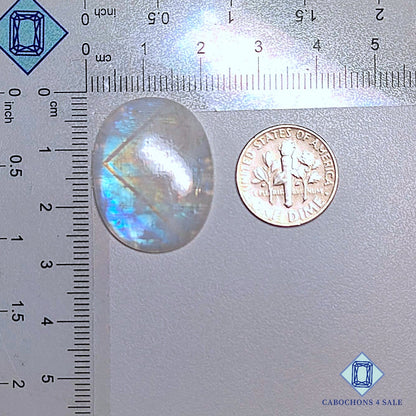 Cabujones ovalados de piedra lunar arcoíris natural de 27 x 21 x 4 mm de Sri Lanka, disponibles para la venta.
