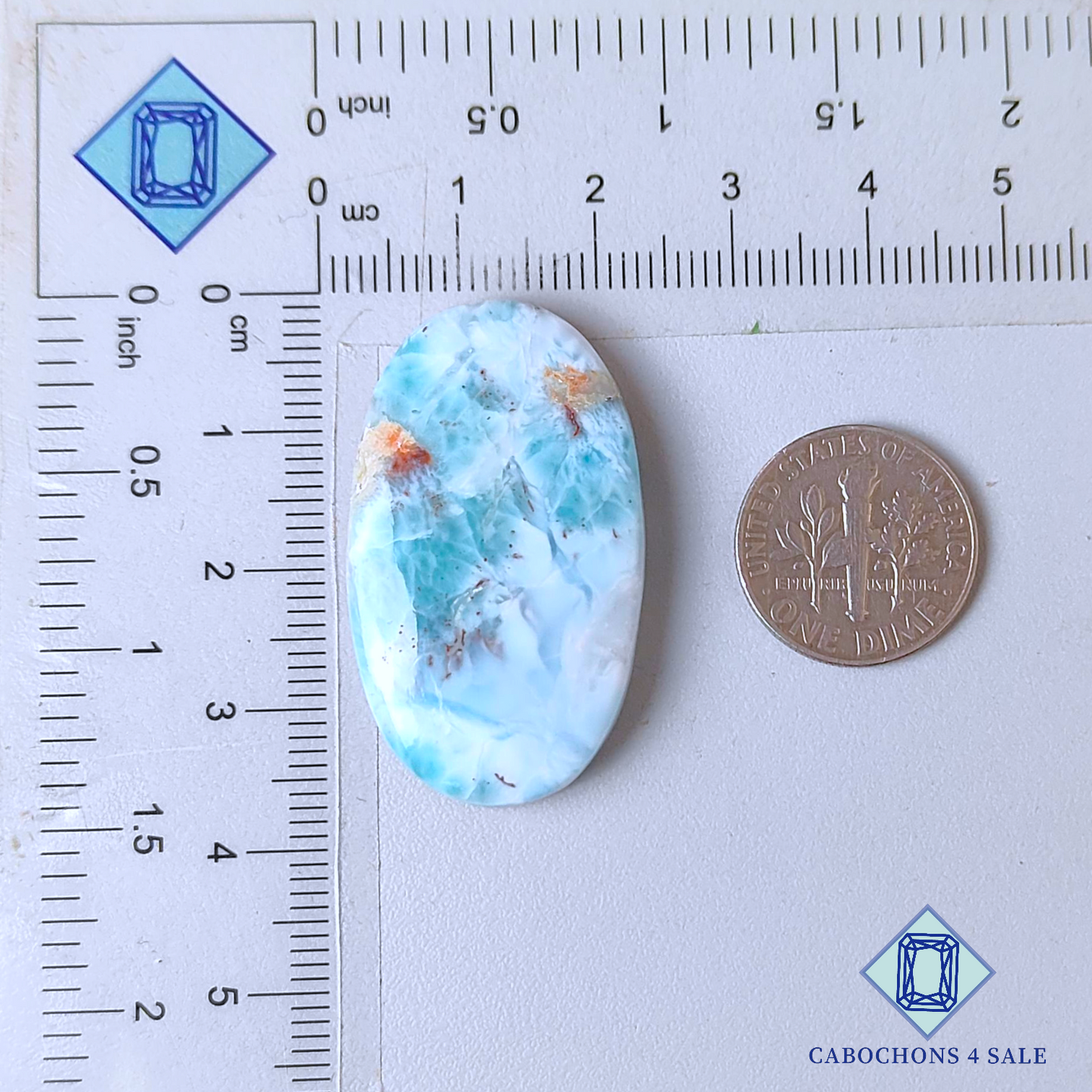 Cabujones ovalados de larimar rojo de 36 x 21 x 6 mm