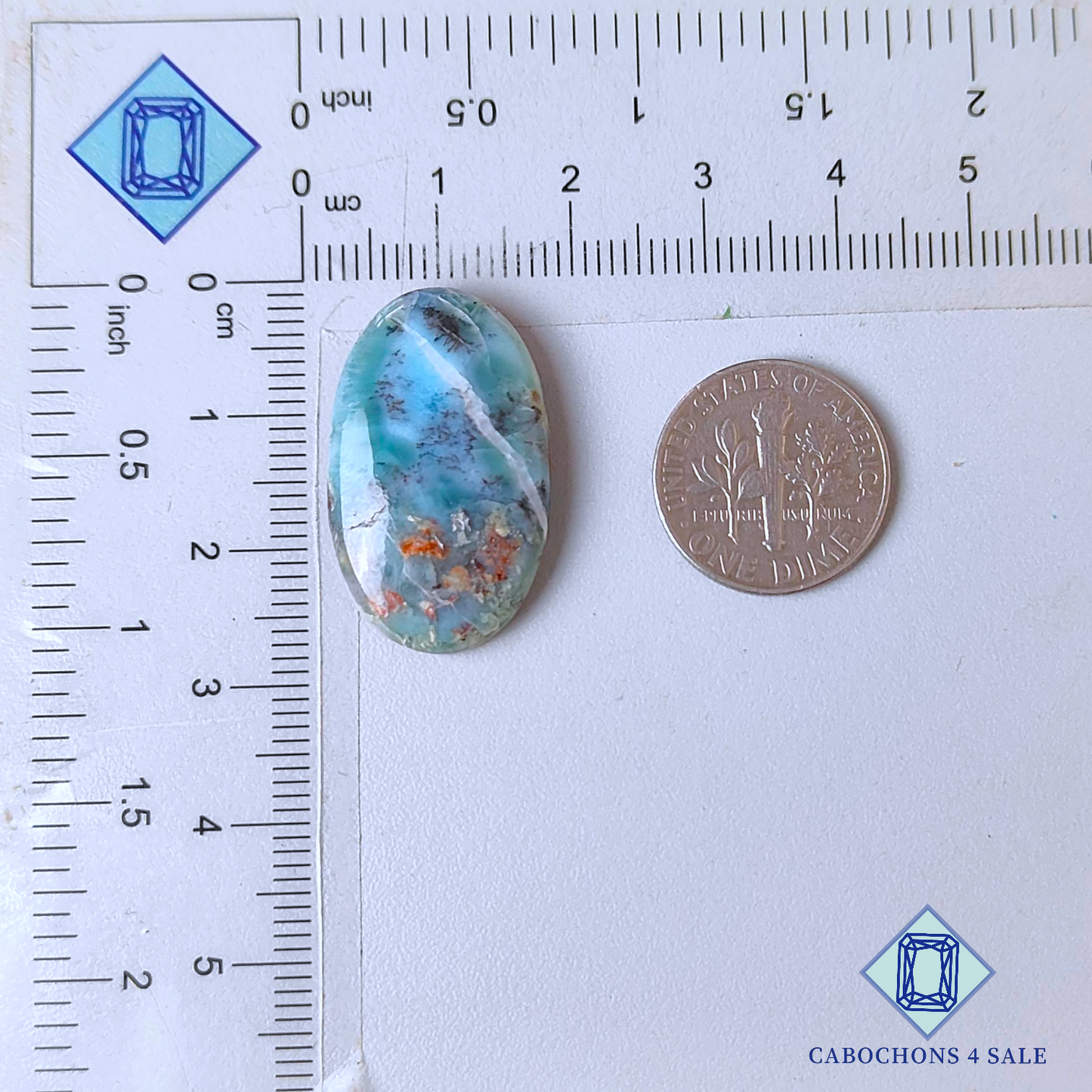 Cabujones ovalados de larimar rojo de 26 x 16 x 5 mm