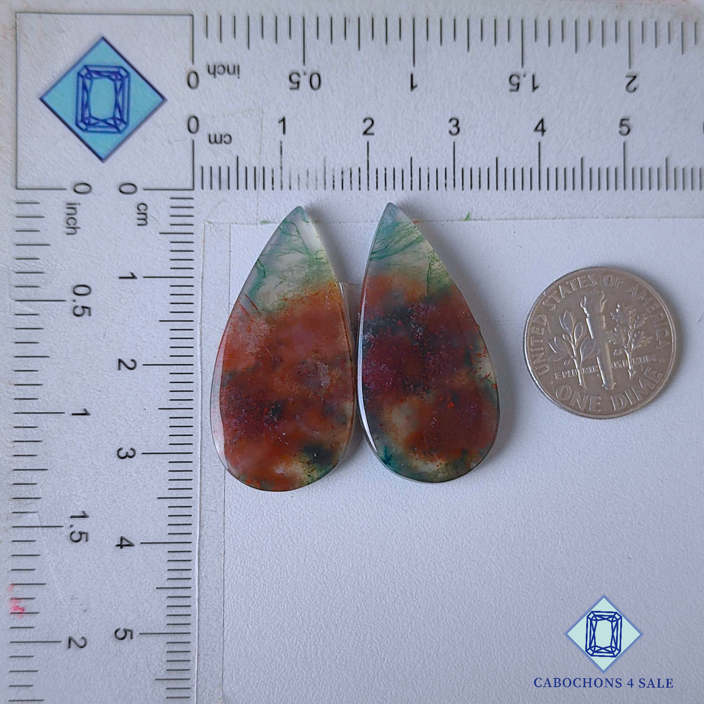 Pares de peras de ágata musgosa roja