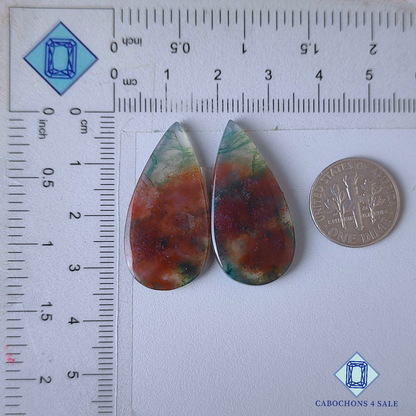 Pares de peras de ágata musgosa roja