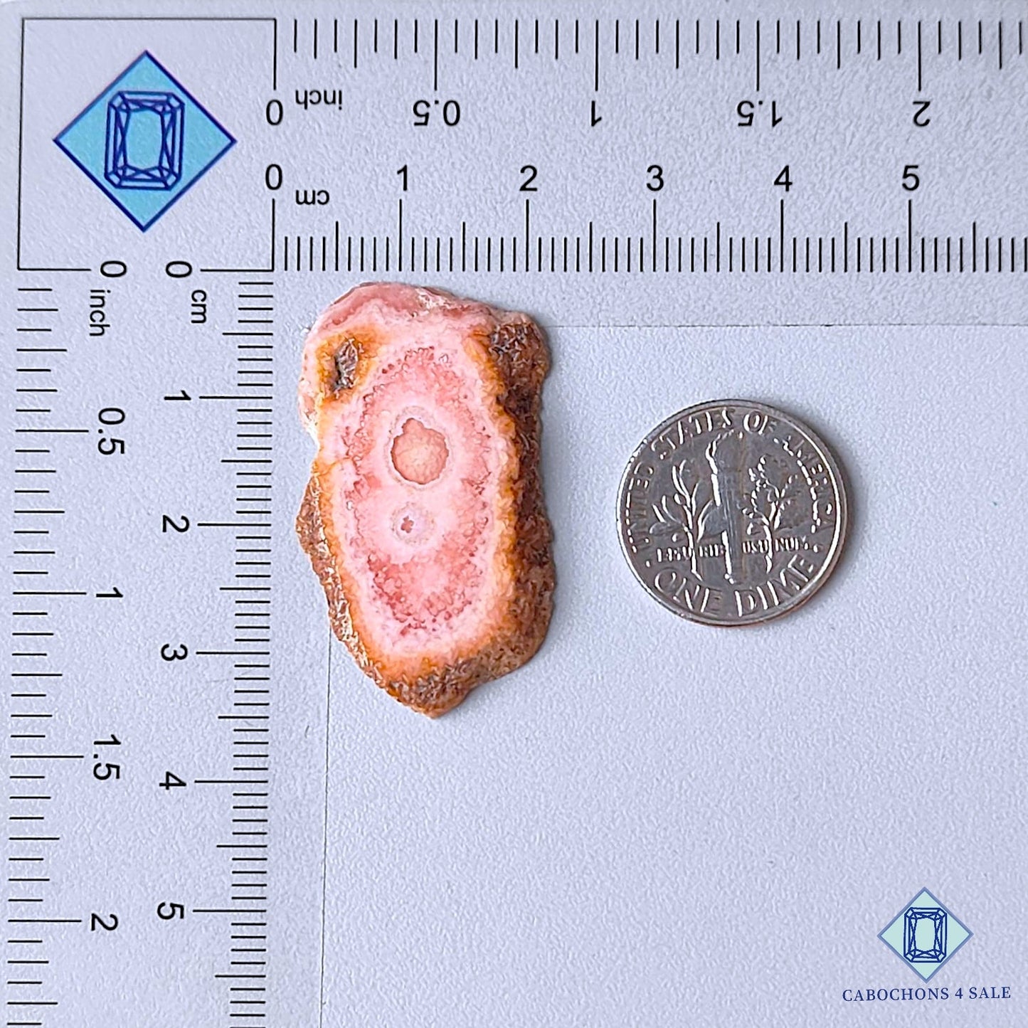 Piedra preciosa natural de rodocrosita drusa de lujo de 34 x 19 x 3 mm procedente de Argentina, disponible para la venta.