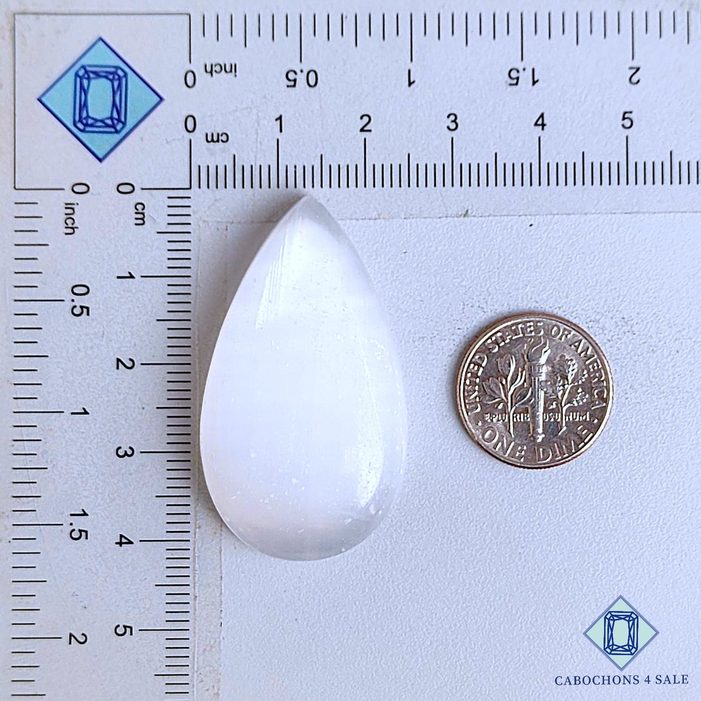 Cabujones de piedra preciosa de selenita natural en forma de pera, 41 x 23 x 9 mm, de México, disponibles para la venta.