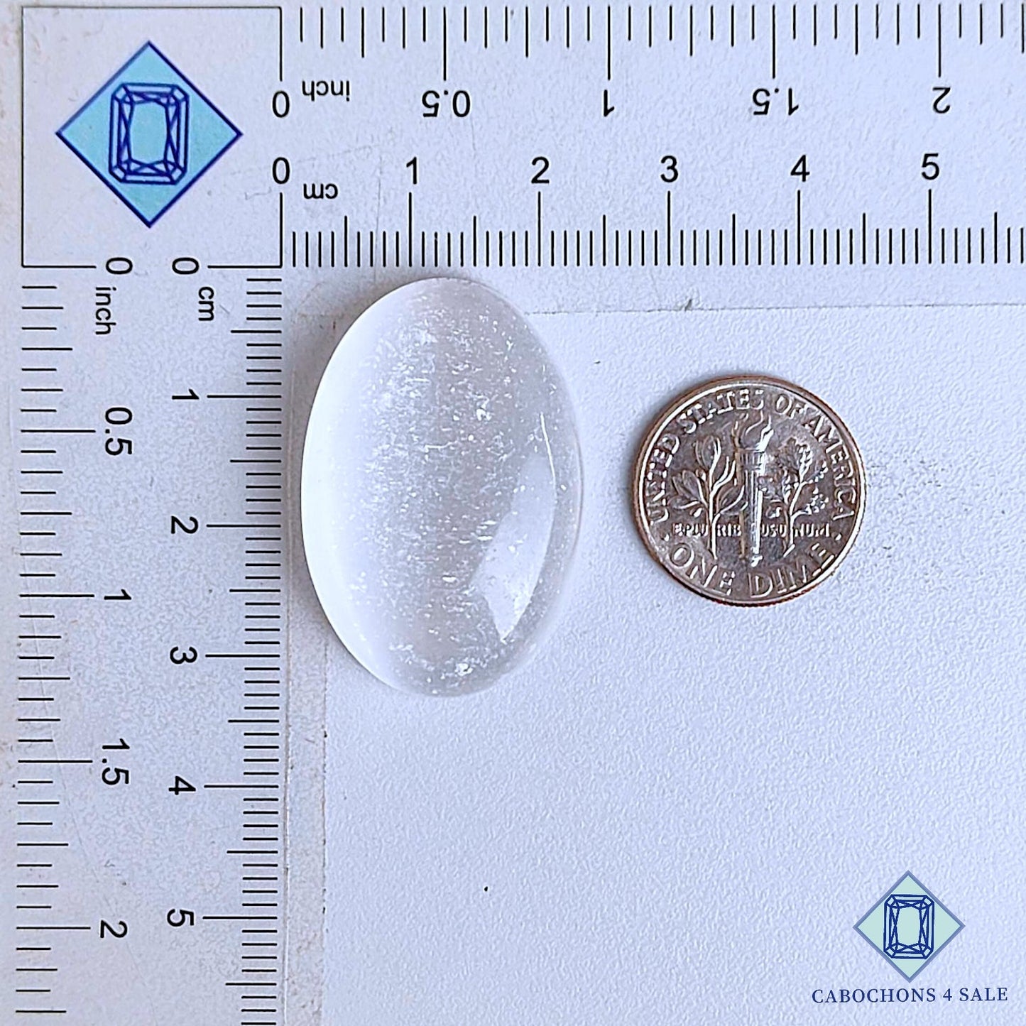 Cabujones ovalados de piedra preciosa de selenita natural de 32 x 21 x 8 mm, de México, disponibles para la venta.