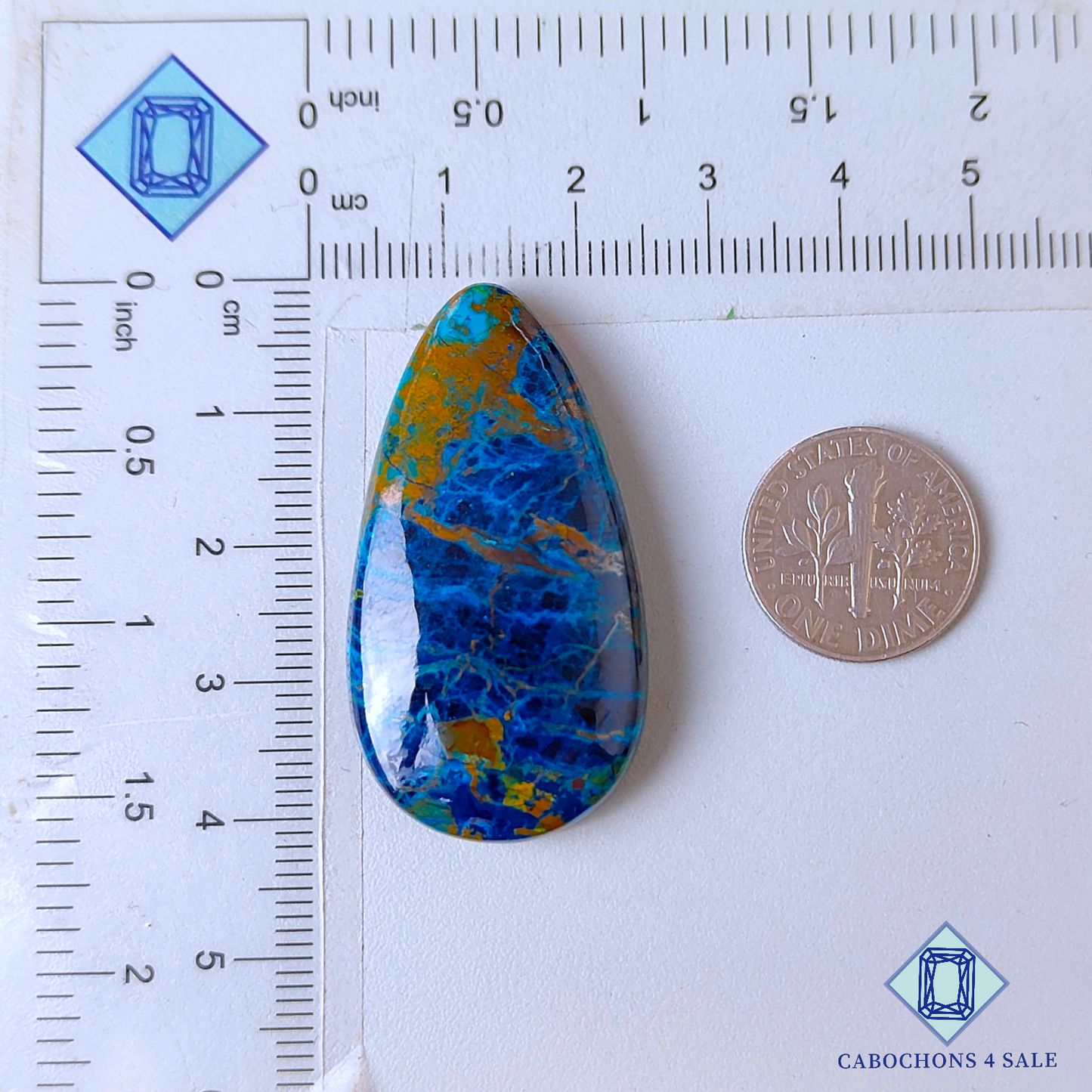 Cabujones de pera de shattuckita de 41 x 21 x 7 mm