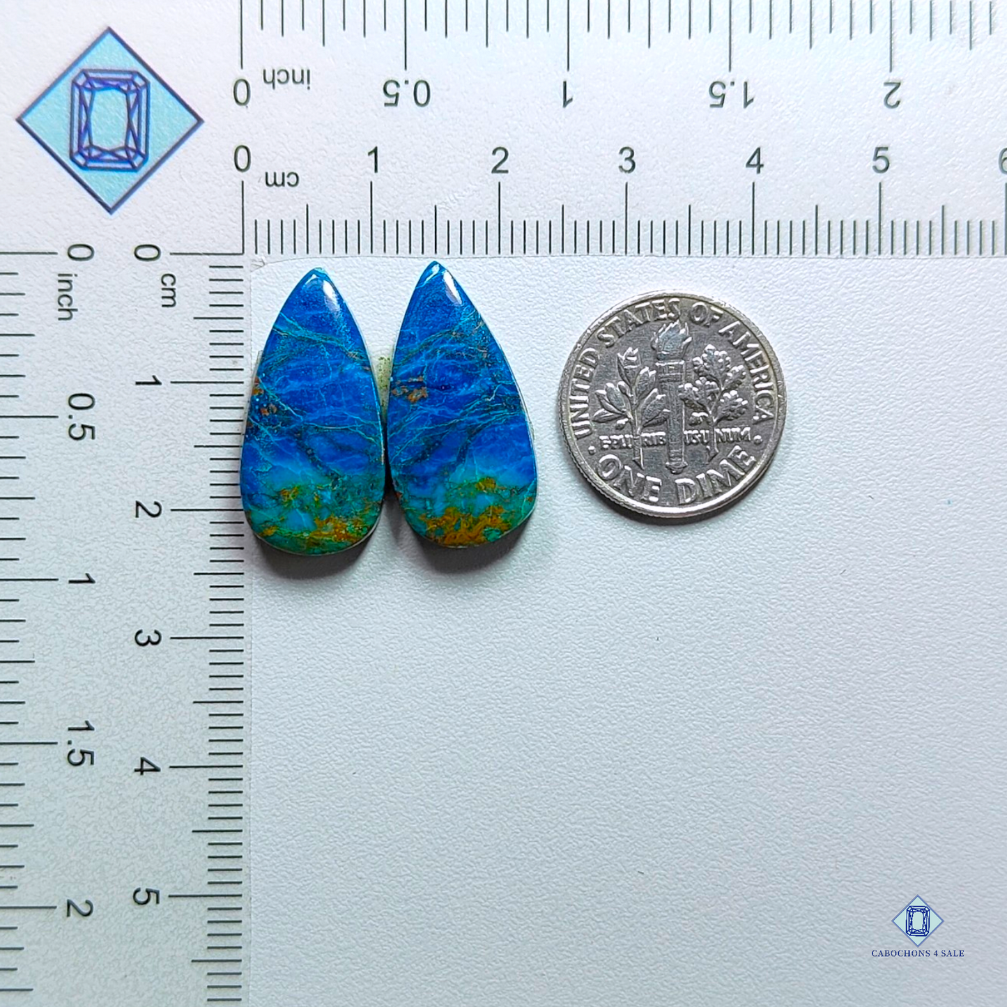 Shattuckite-pear-cabochons