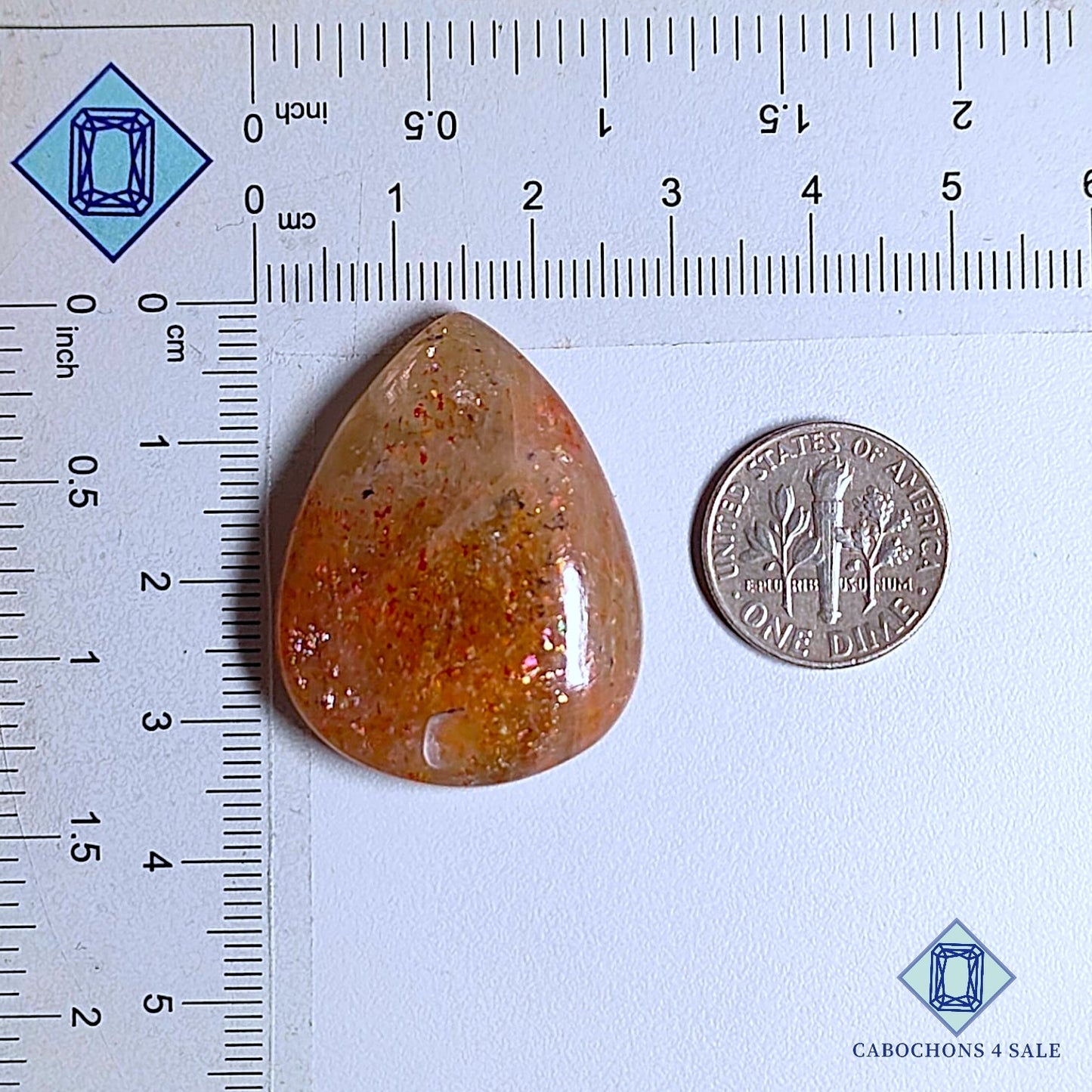 Natural Tanzanian Confetti Sunstone Gemstone Pear Cabochons 34*26*8mm available for sale