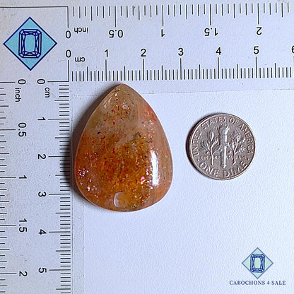 Natural Tanzanian Confetti Sunstone Gemstone Pear Cabochons 34*26*8mm available for sale