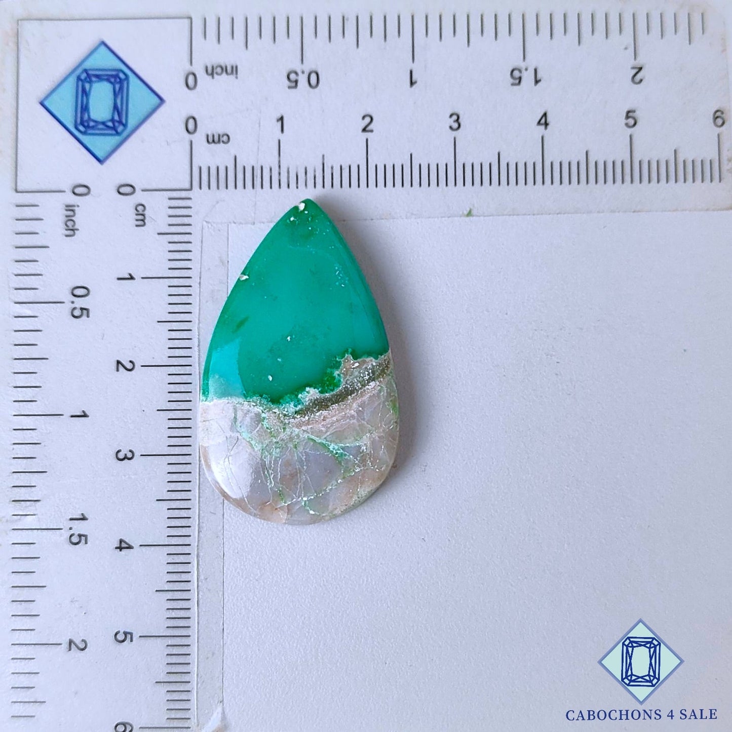 Cabujones de piedra preciosa variscita natural en forma de pera de 36 x 22 x 5 mm, procedentes de Estados Unidos, disponibles para la venta.