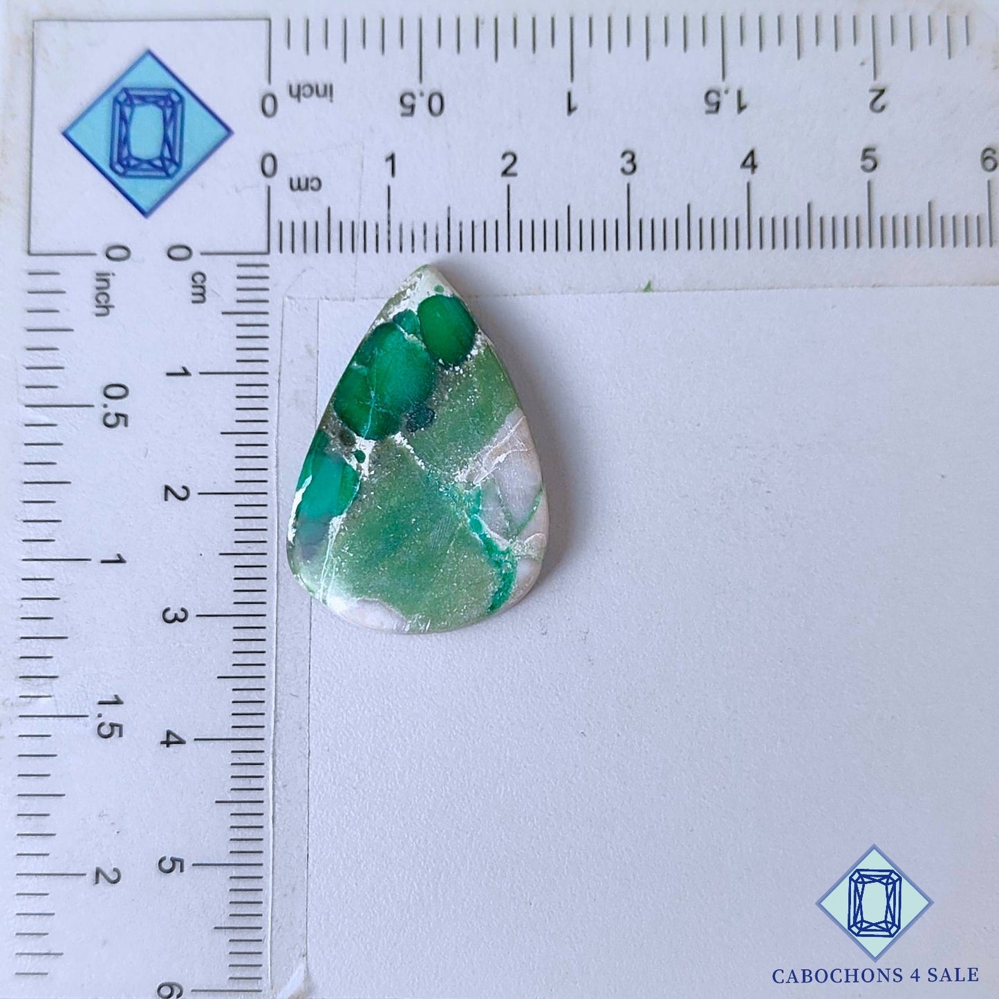 Cabujones de piedra preciosa variscita natural en forma de pera de 30 x 21 x 5 mm, procedentes de Estados Unidos, disponibles para la venta.