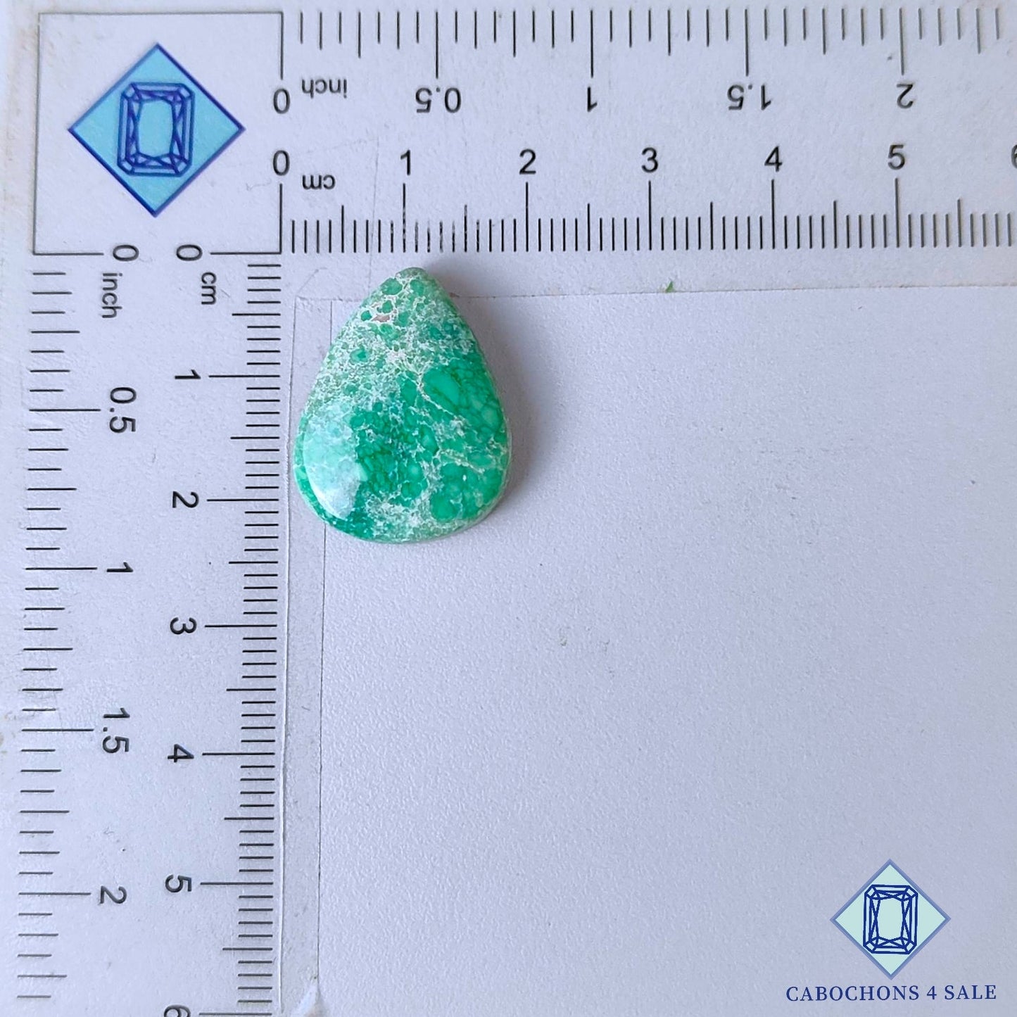 Cabujones de piedra preciosa variscita natural en forma de pera de 22 x 17 x 5 mm, procedentes de Estados Unidos, disponibles para la venta.