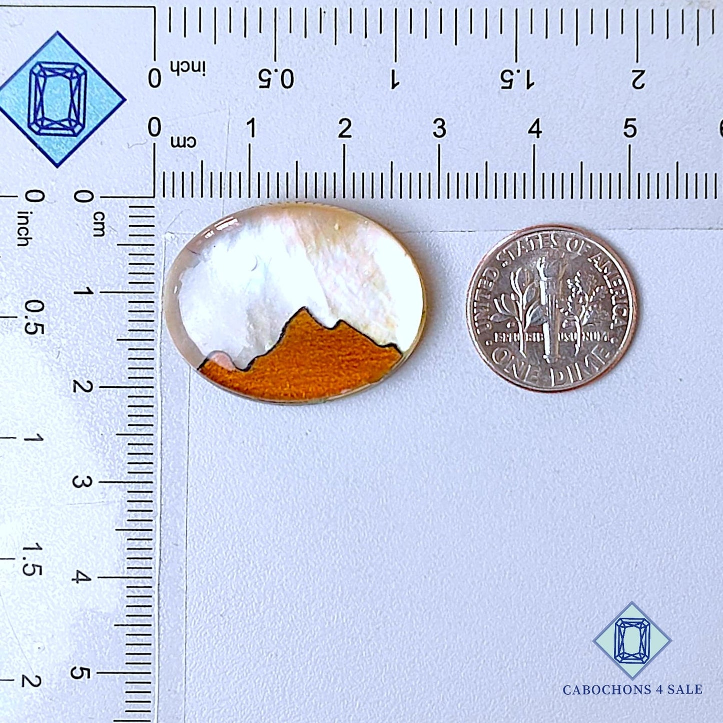 Piedras preciosas dobles ovaladas de madreperla y cuarzo cristal de Wood Hill, 27 x 21 x 7 mm, disponibles para la venta.