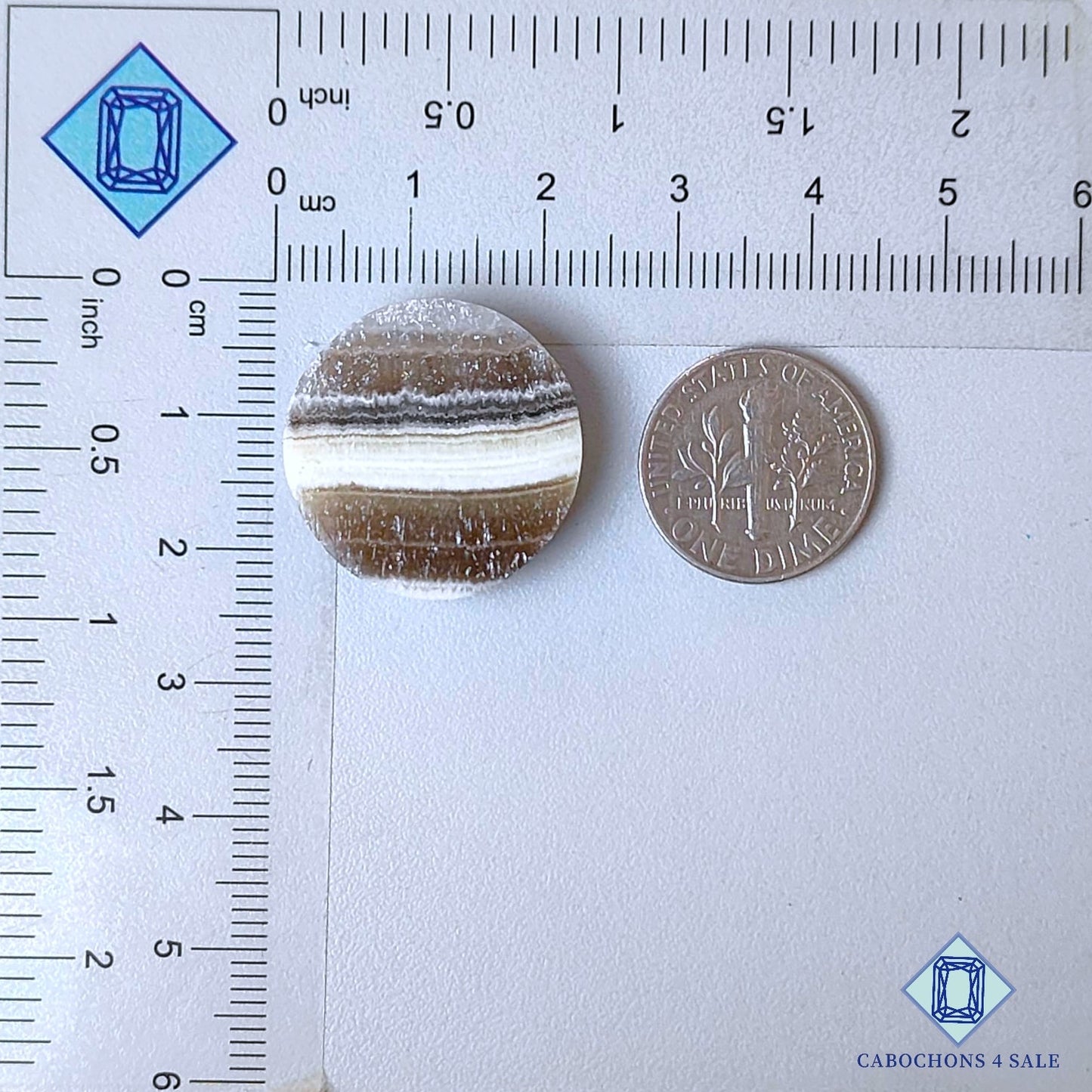 Cabujones redondos de calcita cebra natural de 22 x 4 mm, de México, disponibles para la venta.