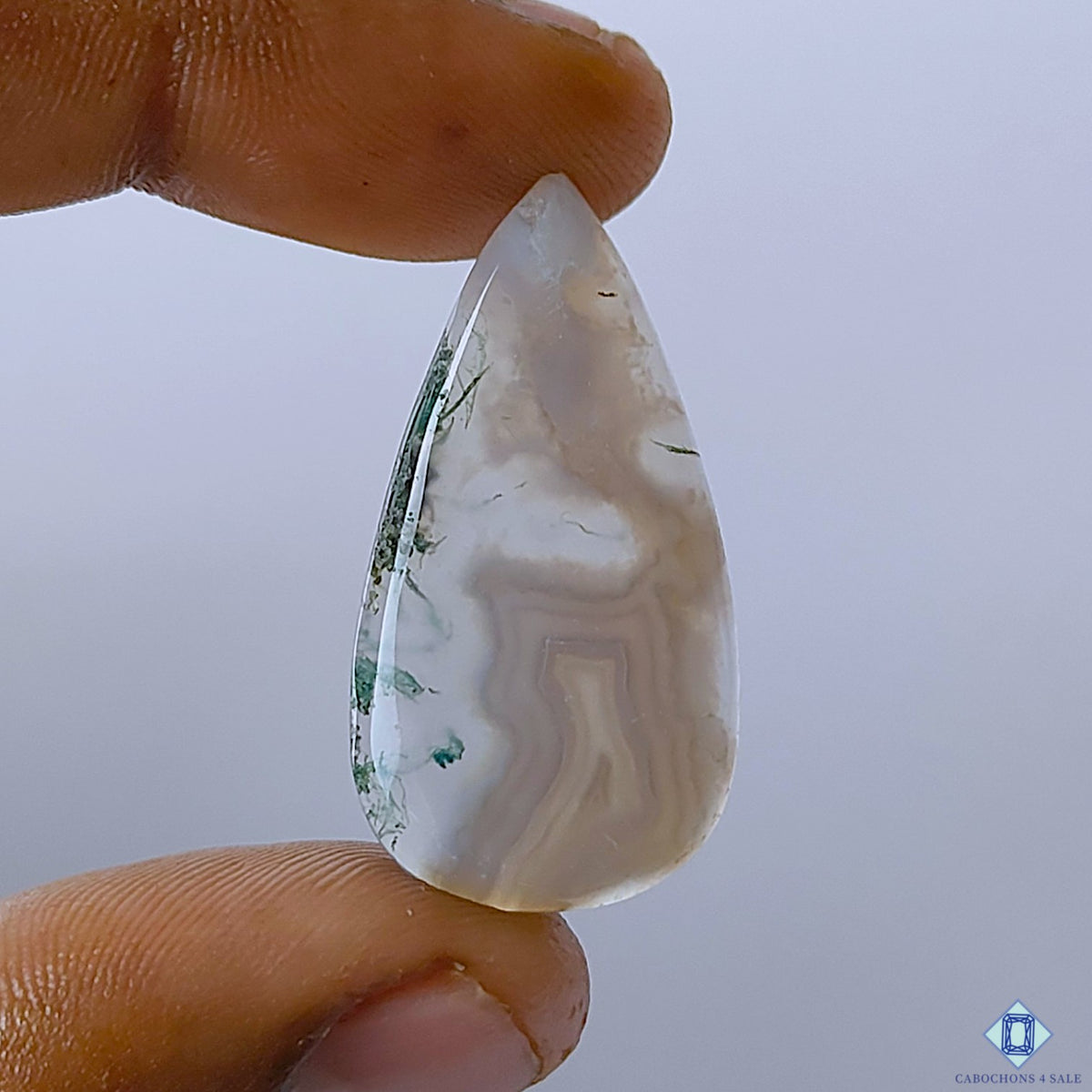 Natural Moss Agate Pear Cabochons 34x18x4mm