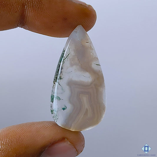 Natural Moss Agate Pear Cabochons 34x18x4mm