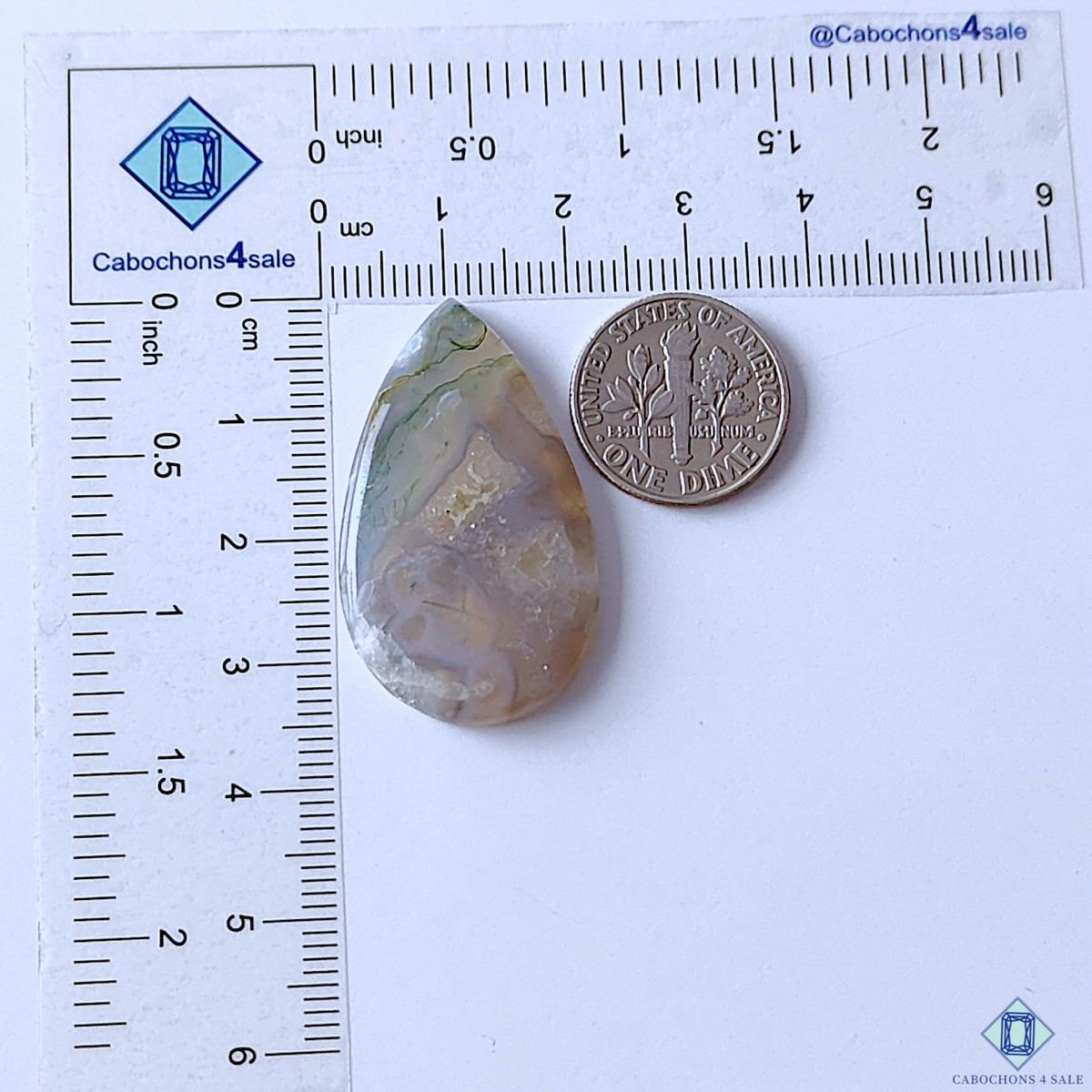 Moss Agate Pear Cabochons 35x21x4mm