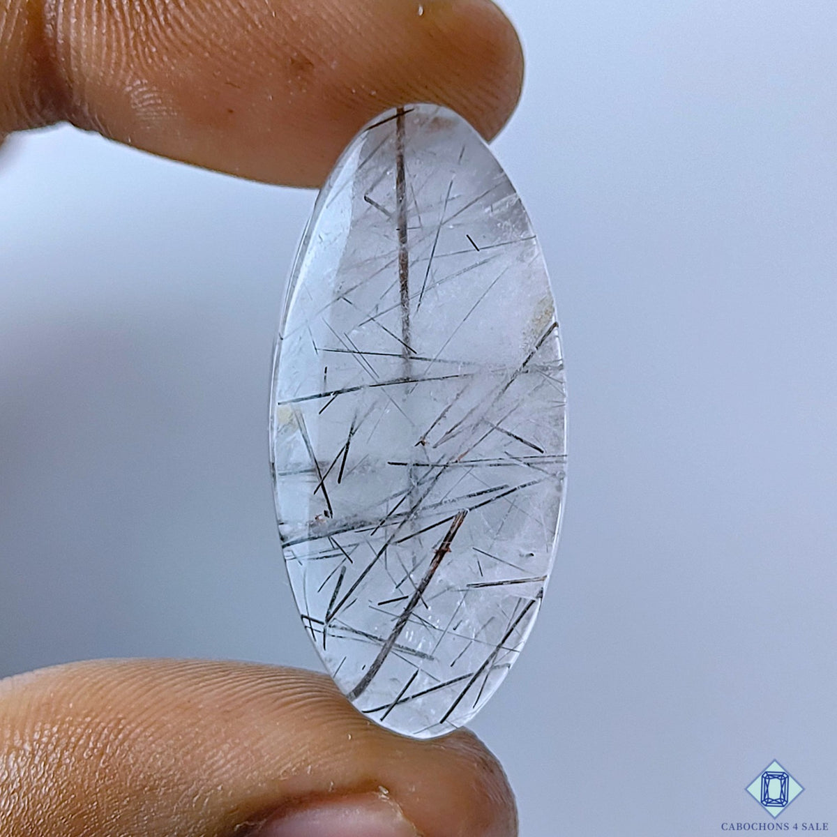 Black Rutile Quartz Oval Cabochons 34x16x6mm