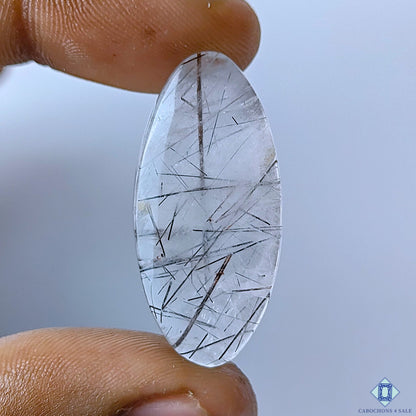 Black Rutile Quartz Oval Cabochons 34x16x6mm