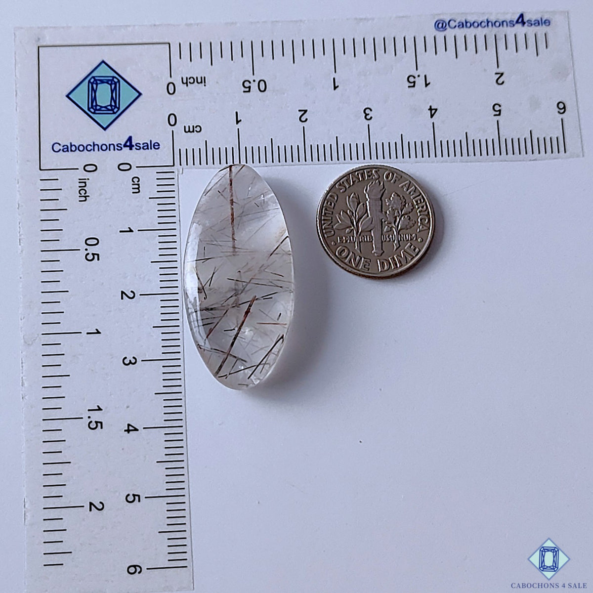 Black Rutile Quartz Oval Cabochons 34x16x6mm