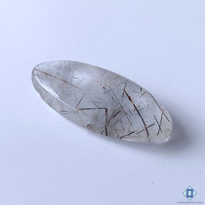 Black Rutile Quartz Oval Cabochons 34x16x6mm