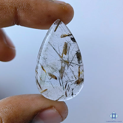 Rutile Quartz Pear Cabochons 35x21x5mm