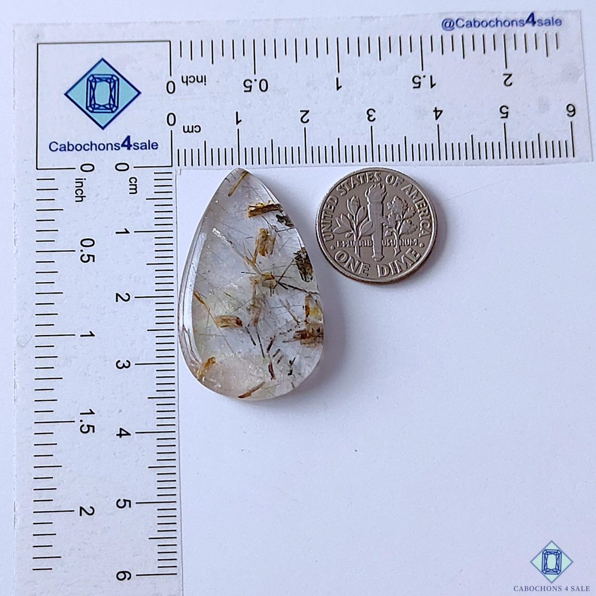 Rutile Quartz Pear Cabochons 35x21x5mm