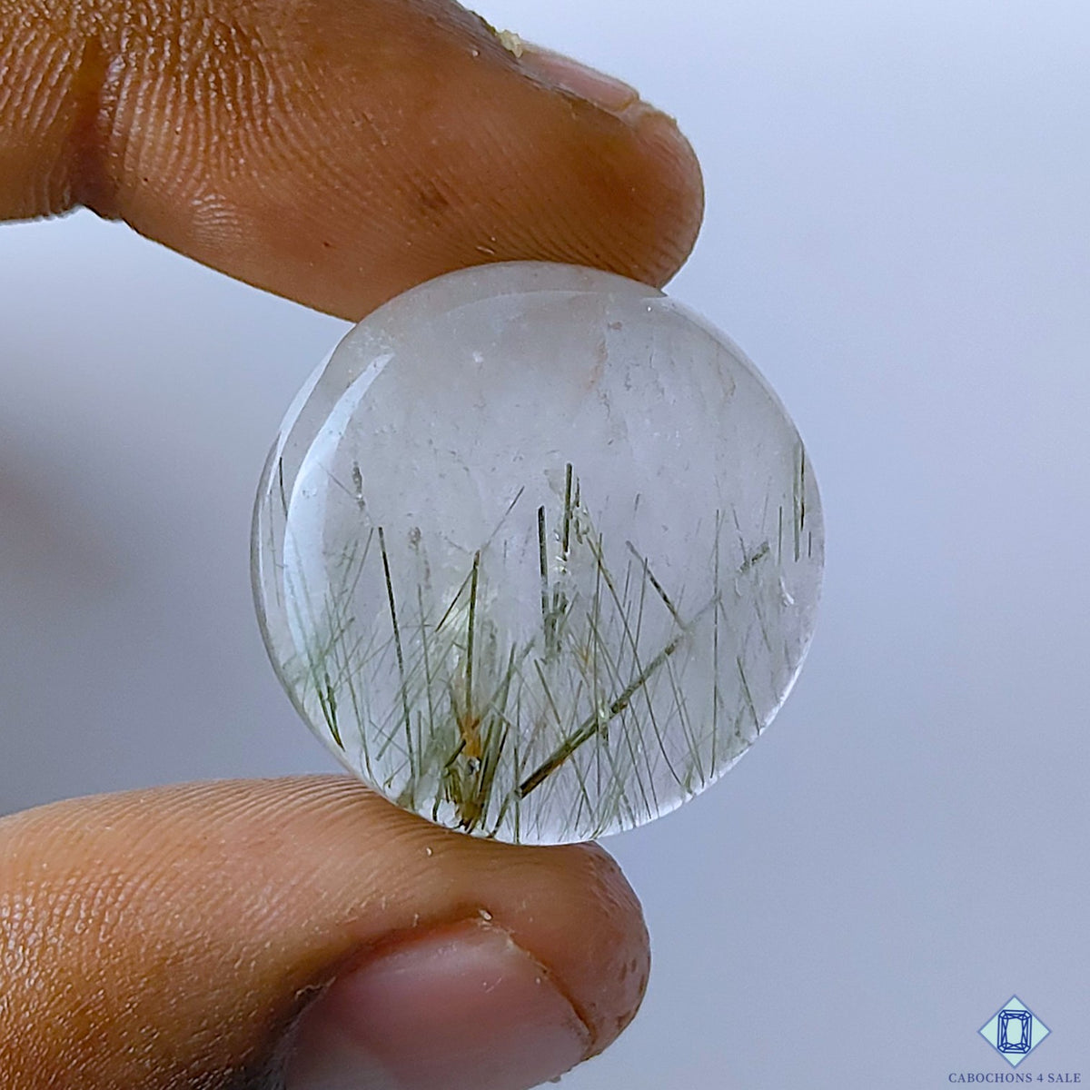 Green Rutile Quartz Round Cabochons 24x6mm