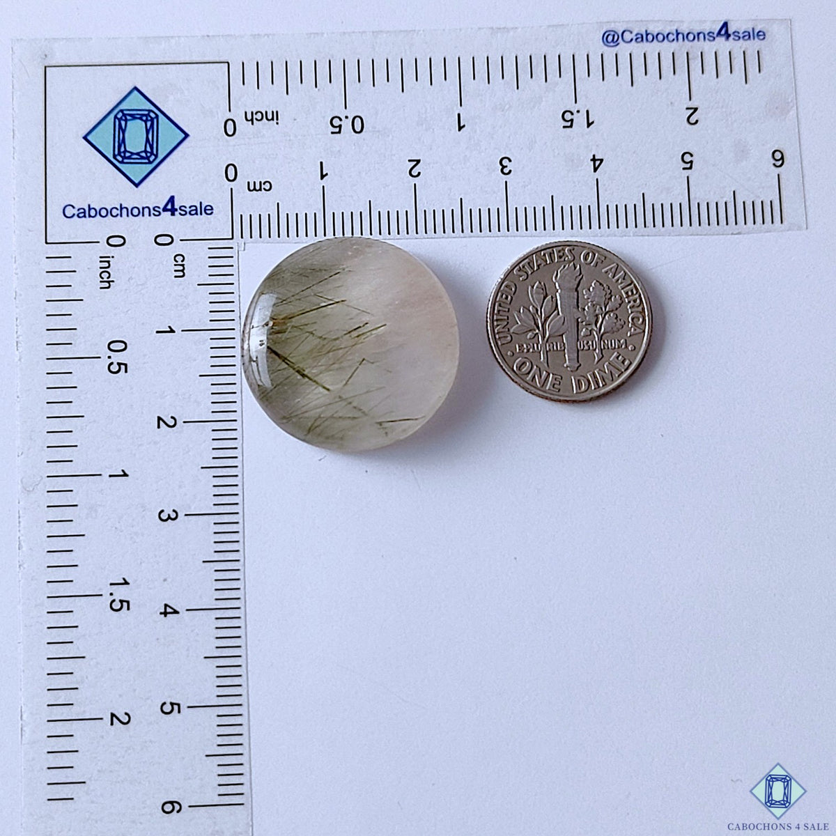 Green Rutile Quartz Round Cabochons 24x6mm