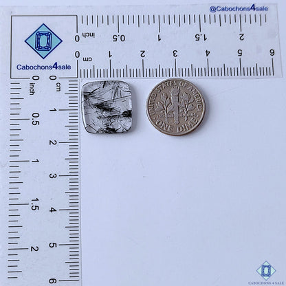 Black Rutile Quartz Rectangle Cabochons 16x15x2mm