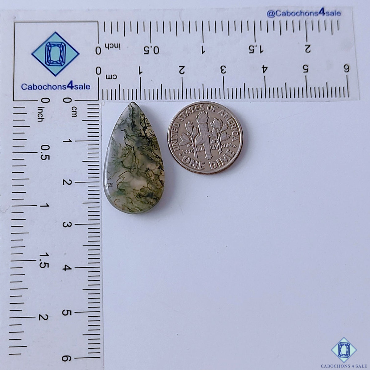 Moss Agate Pear Cabochons 27x14x4mm