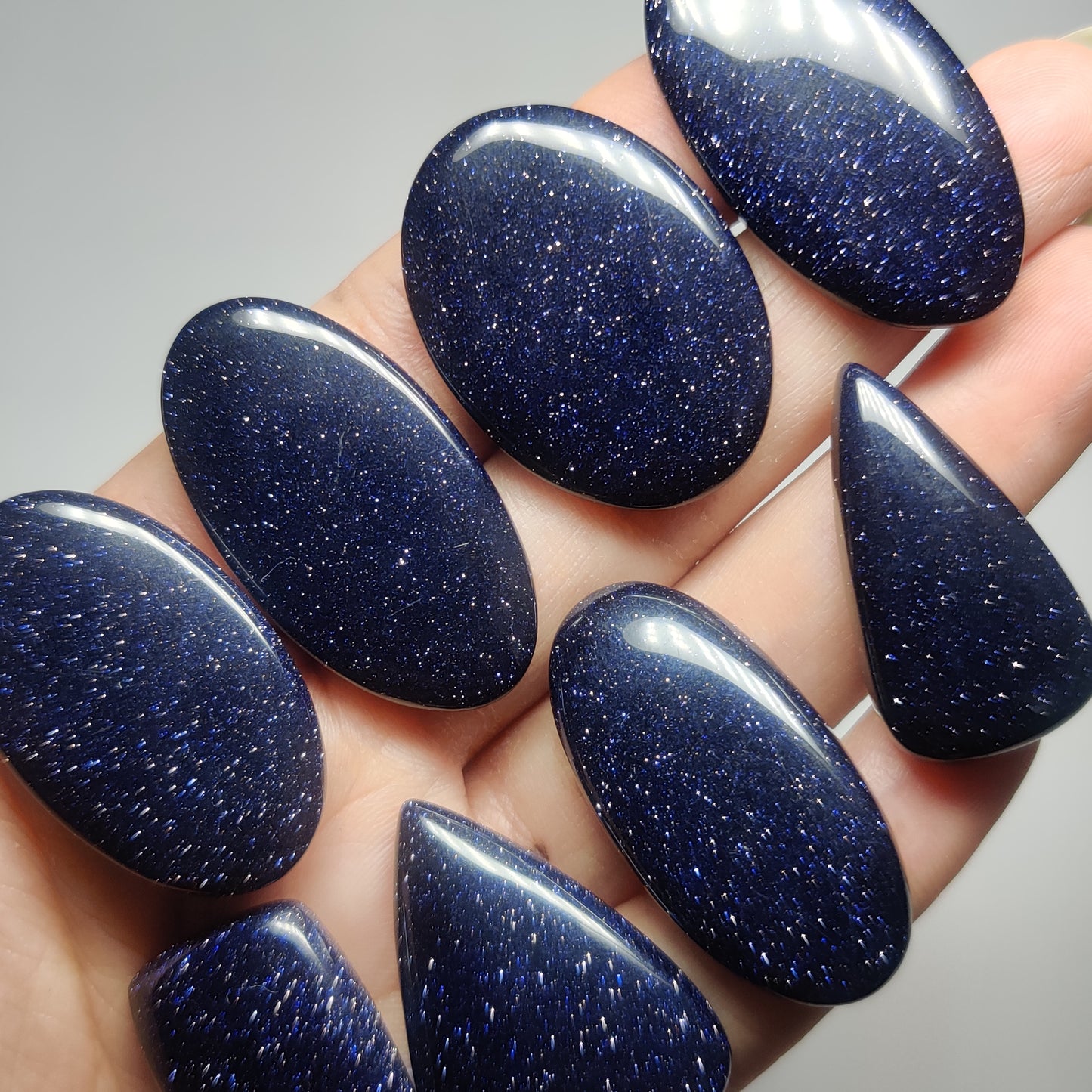 Blue Goldstone Gemstone Cabochons Blue Goldstone Cabochons for Jewelry Making, Loose Sparkling Stones, High Quality Polished Gems