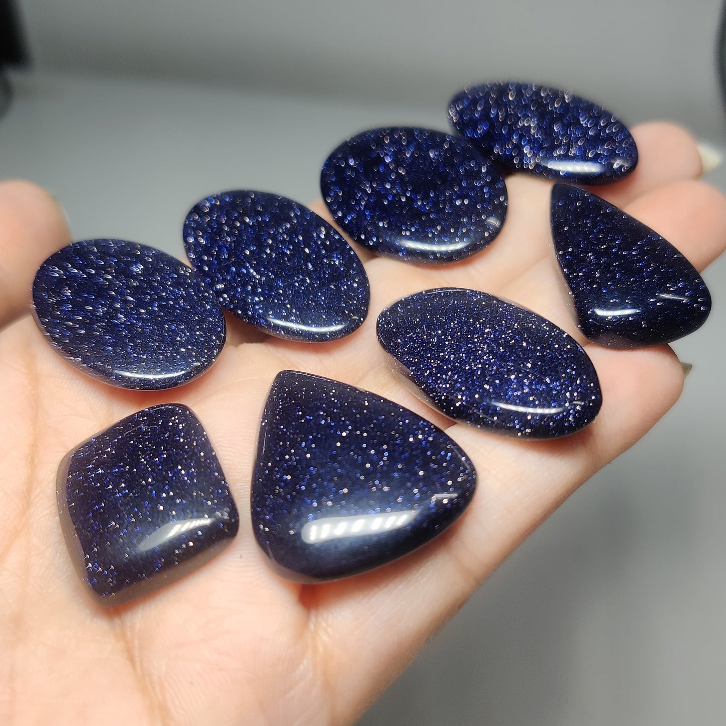 Blue Goldstone Gemstone Cabochons Blue Goldstone Cabochons for Jewelry Making, Loose Sparkling Stones, High Quality Polished Gems