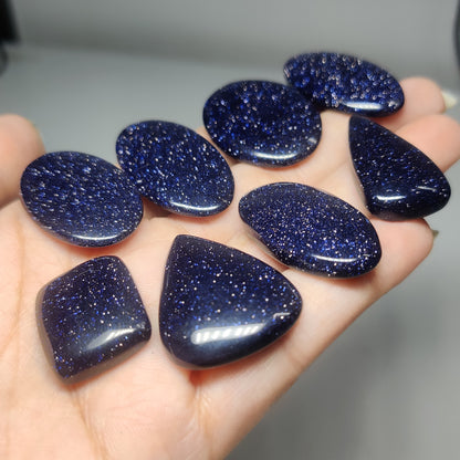Blue Goldstone Gemstone Cabochons Blue Goldstone Cabochons for Jewelry Making, Loose Sparkling Stones, High Quality Polished Gems