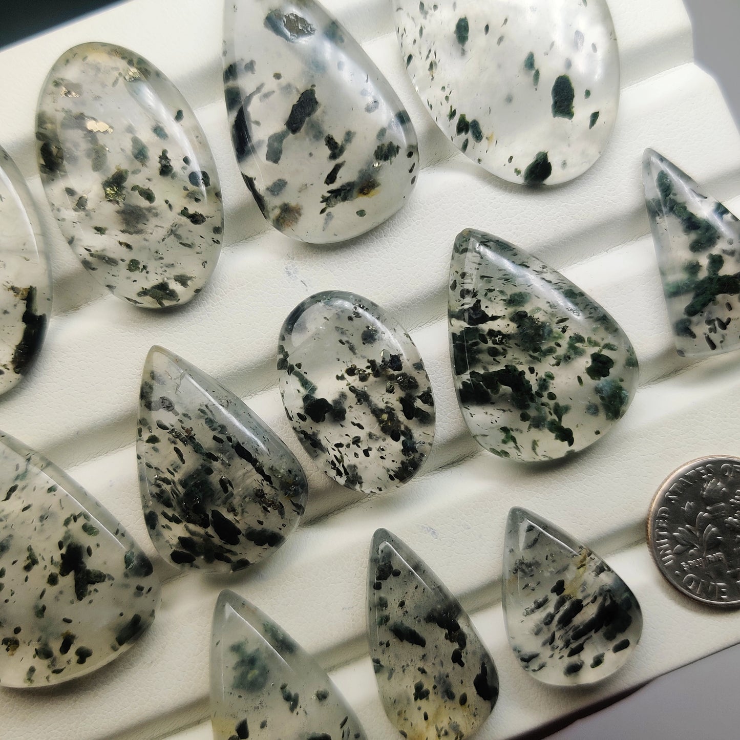 Green Tourmaline Quartz with Pyrite Cabochons | Natural Quartz Gemstone