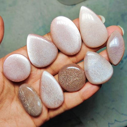 Natural Peach Moonstone with Sunstone Gemstone Cabochon | Peach Moonstone Sunstone Loose Stone for Jewelry Making | Premium Quality Designer Jewelry Supply