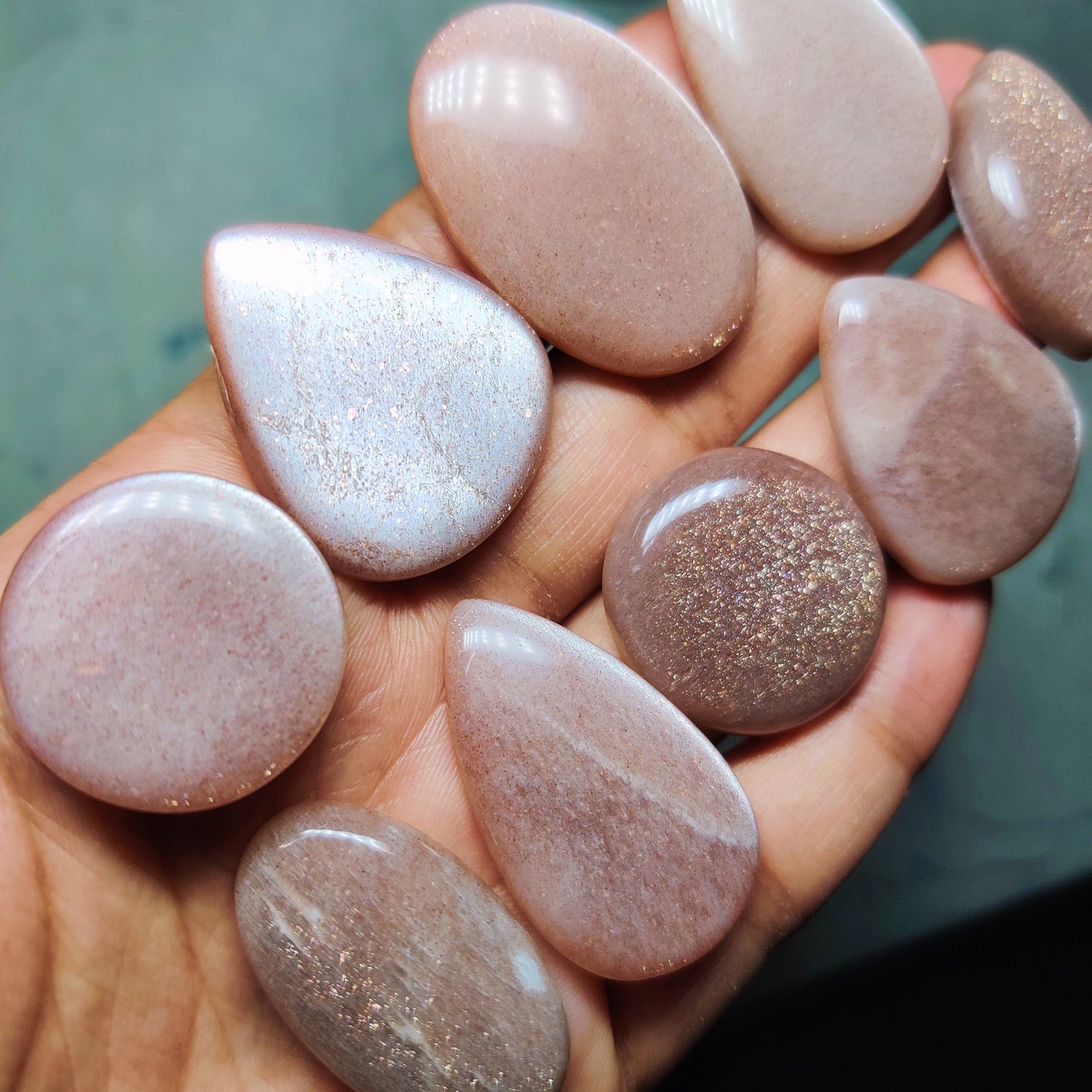 Natural Peach Moonstone with Sunstone Gemstone Cabochon | Peach Moonstone Sunstone Loose Stone for Jewelry Making | Premium Quality Designer Jewelry Supply