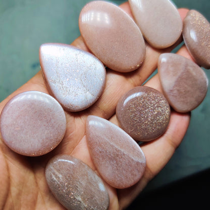 Natural Peach Moonstone with Sunstone Gemstone Cabochon | Peach Moonstone Sunstone Loose Stone for Jewelry Making | Premium Quality Designer Jewelry Supply