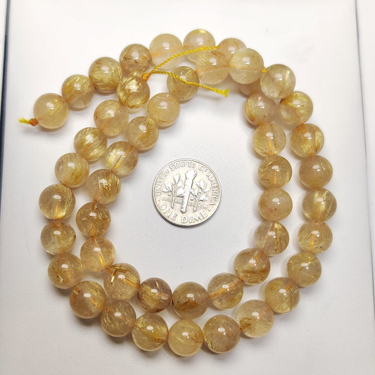 Premium Natural Golden Rutile Quartz Beads | Elegant Golden Needle Inclusions Gemstone for Jewelry Making