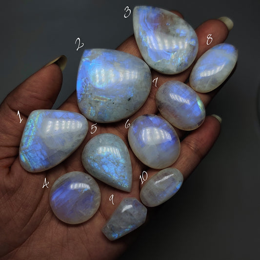 Natural Moonstone Gemstone Cabochons | Flashy White Rainbow Stone for Rings, Pendants