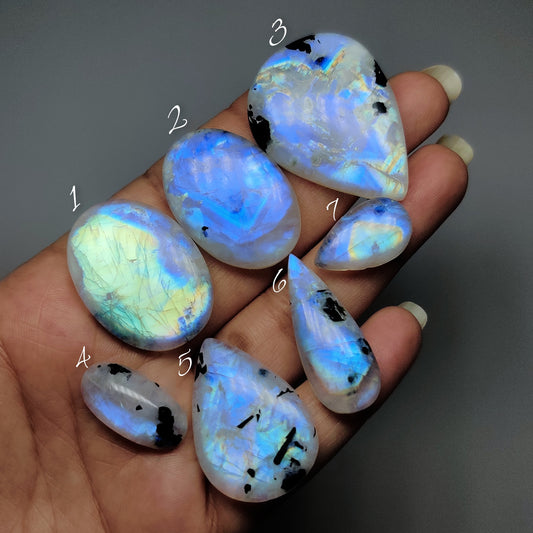 Natural Black Tourmalinated Moonstone Gemstone | White Moonstone with Black Tourmaline Inclusions | Polished Loose Stones for Jewelry Making