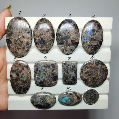 Natural Larvikite Gemstone | Black Labradorite Stone | Flashy Polished Loose Stones for Jewelry Making | Multiple Sizes