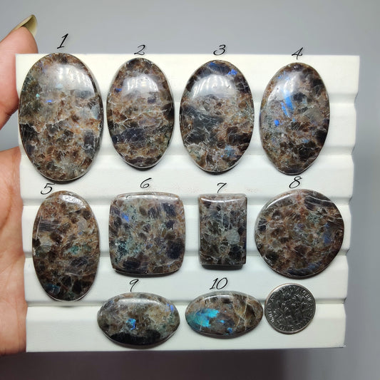 Natural Larvikite Gemstone | Black Labradorite Stone | Flashy Polished Loose Stones for Jewelry Making | Multiple Sizes