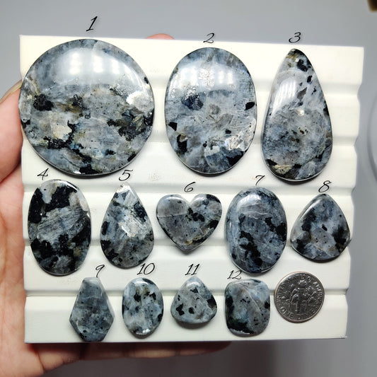 Natural Larvikite Gemstone Cabochons | Black Silver Flash Stone for Rings, Pendants