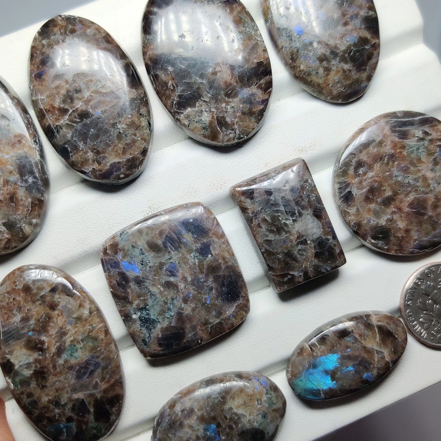 Natural Larvikite Gemstone | Black Labradorite Stone | Flashy Polished Loose Stones for Jewelry Making | Multiple Sizes