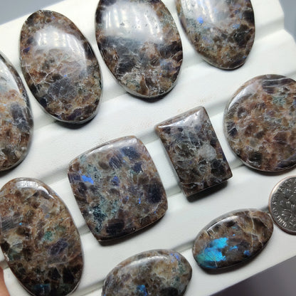 Natural Larvikite Gemstone | Black Labradorite Stone | Flashy Polished Loose Stones for Jewelry Making | Multiple Sizes