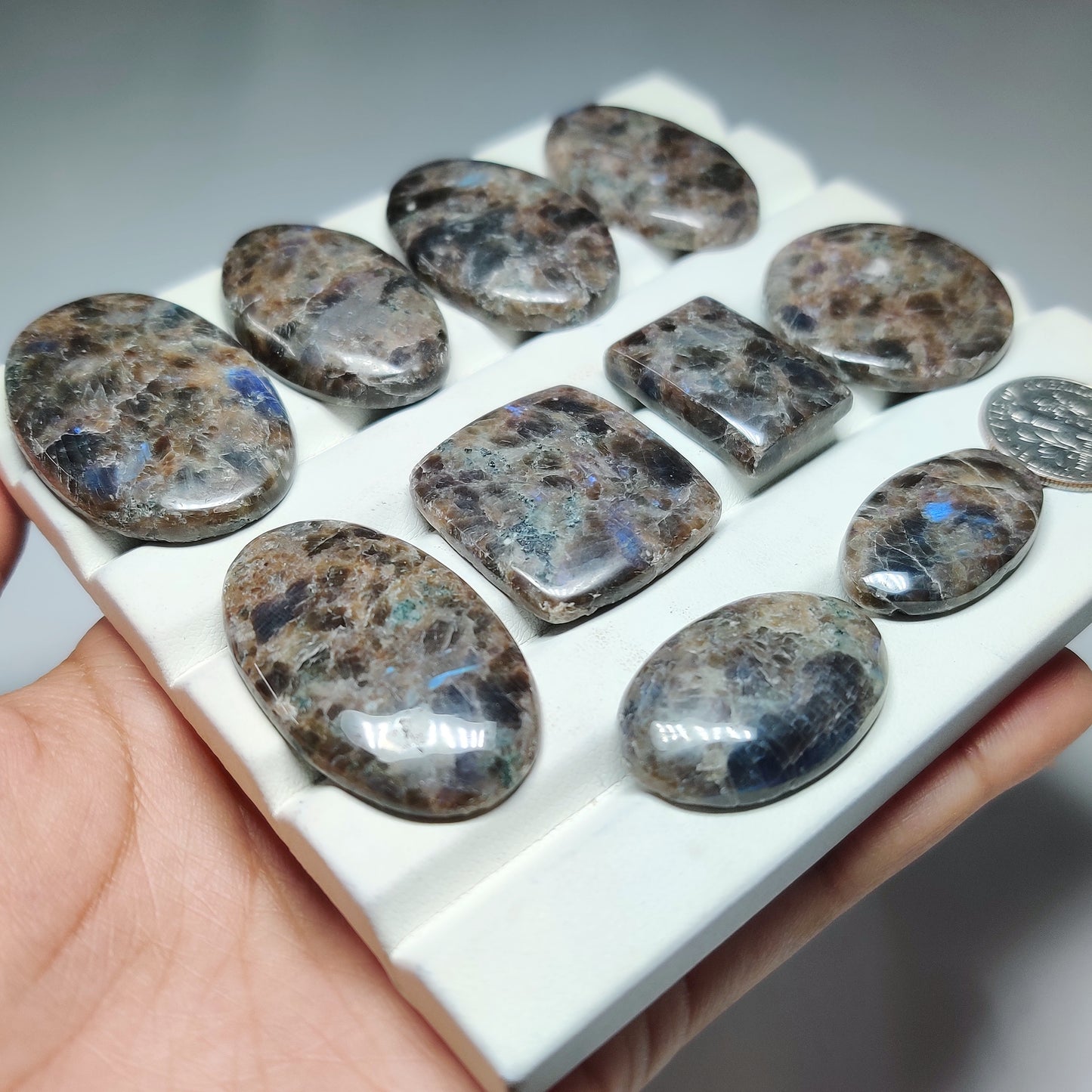 Natural Larvikite Gemstone | Black Labradorite Stone | Flashy Polished Loose Stones for Jewelry Making | Multiple Sizes