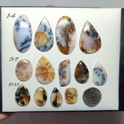 Natural Russian Dendritic Agate Cabochons for Jewelry Making | Scenic White Stone with Black Inclusions | Smooth Polished | Multiple Sizes Shapes
